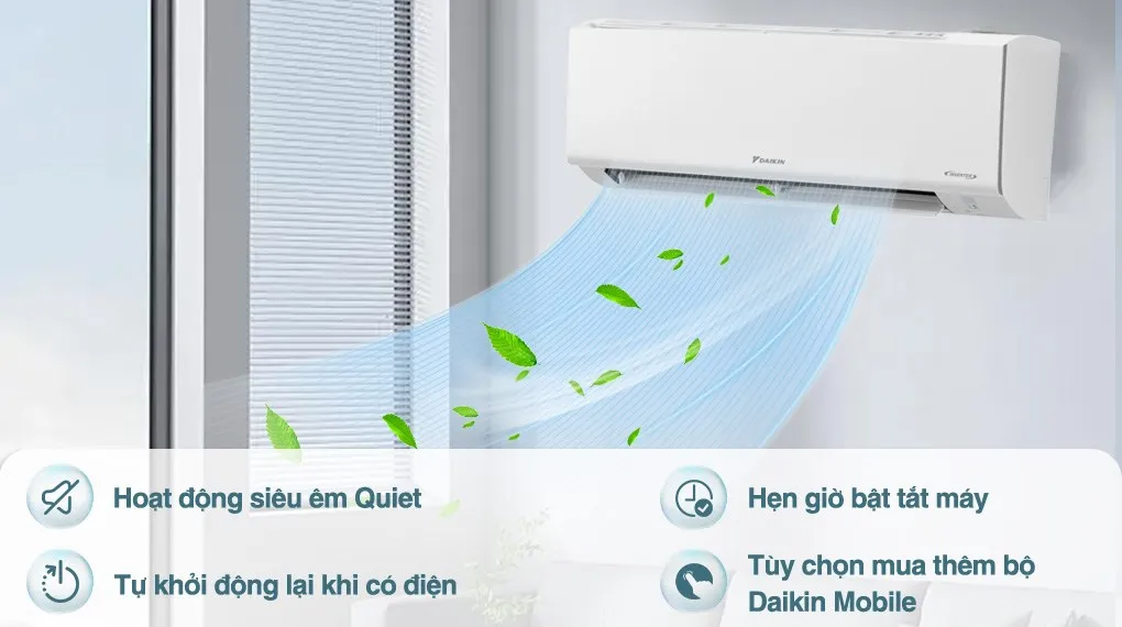 Máy lạnh Daikin Inverter 1.5 HP ATKB35YVMV với nhiều tính năng tiện nghi