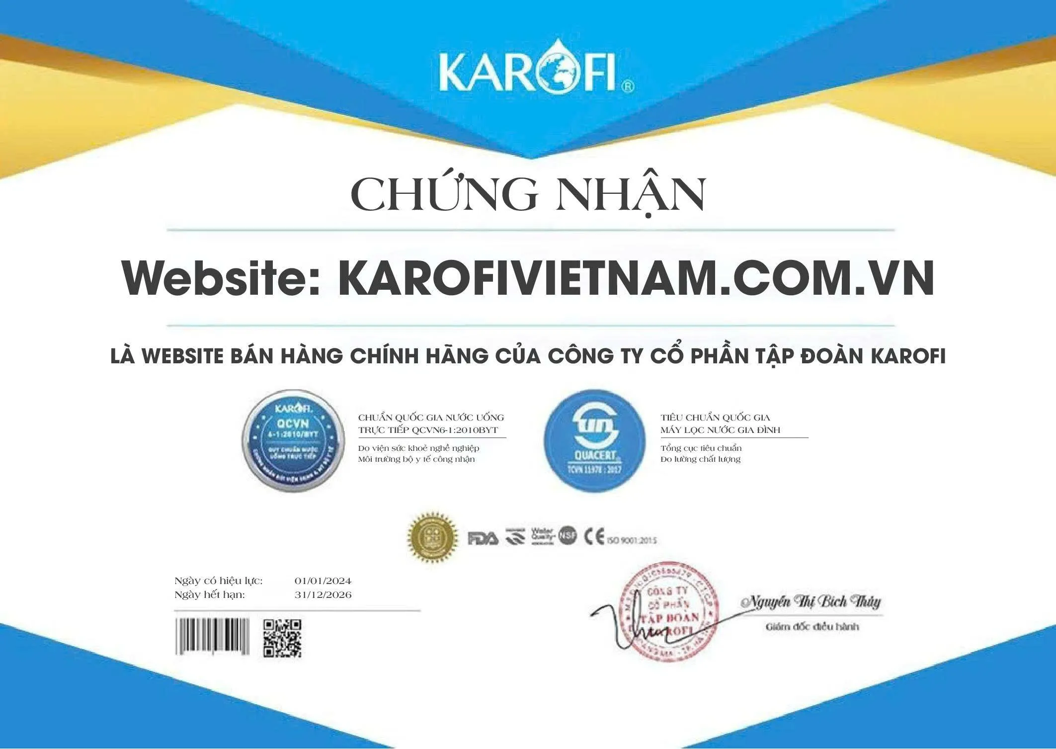 Chứng nhận Karofi