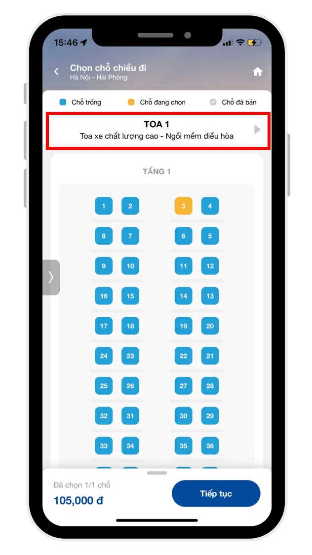 Đặt vé tài Ghế ngồi mềm điều hòa