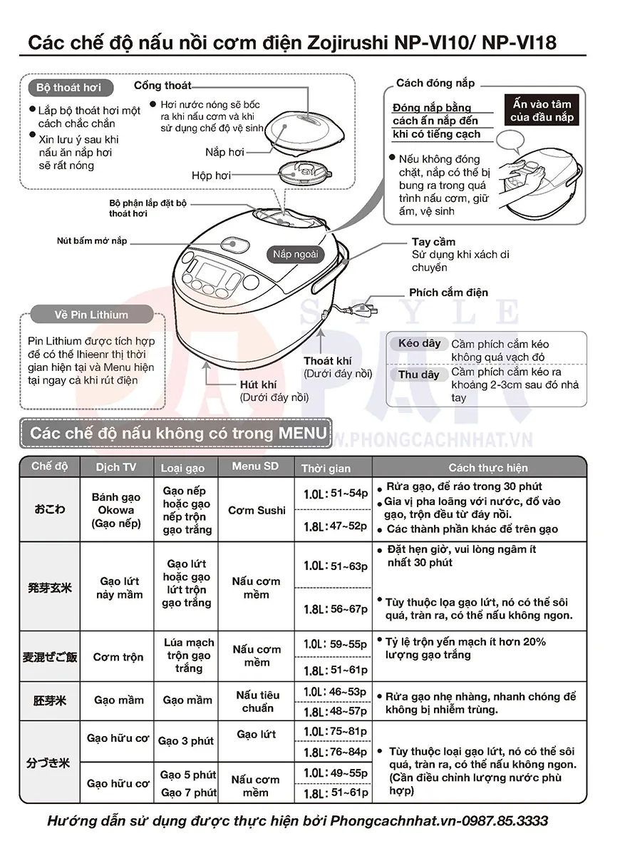 Hướng dẫn các bước nấu cơm trên nồi Zojirushi NP-VI