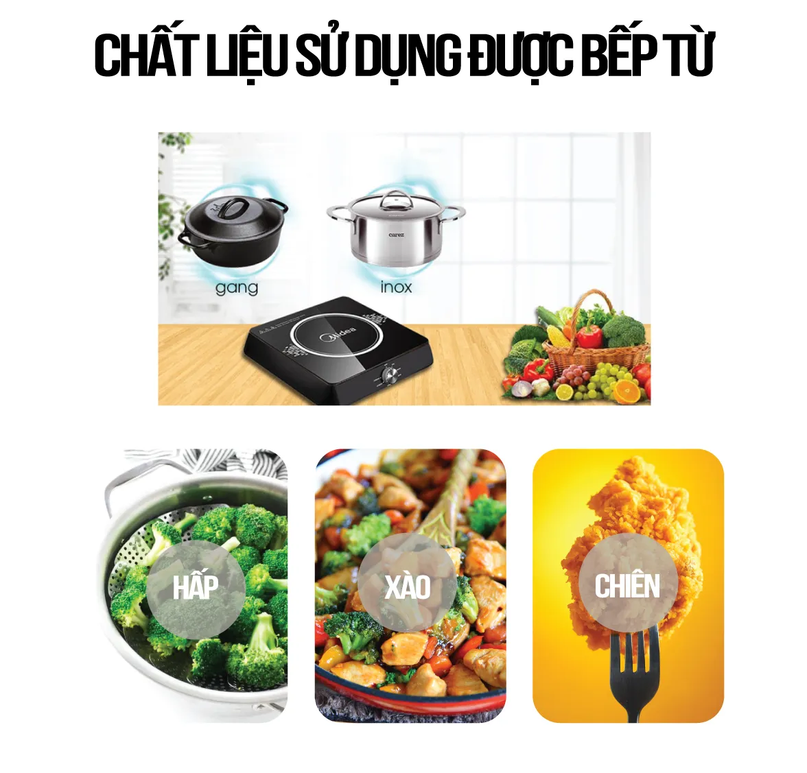Nồi lẩu tặng kèm khi mua bếp từ Midea MI-K1917EF có chất lượng inox tốt