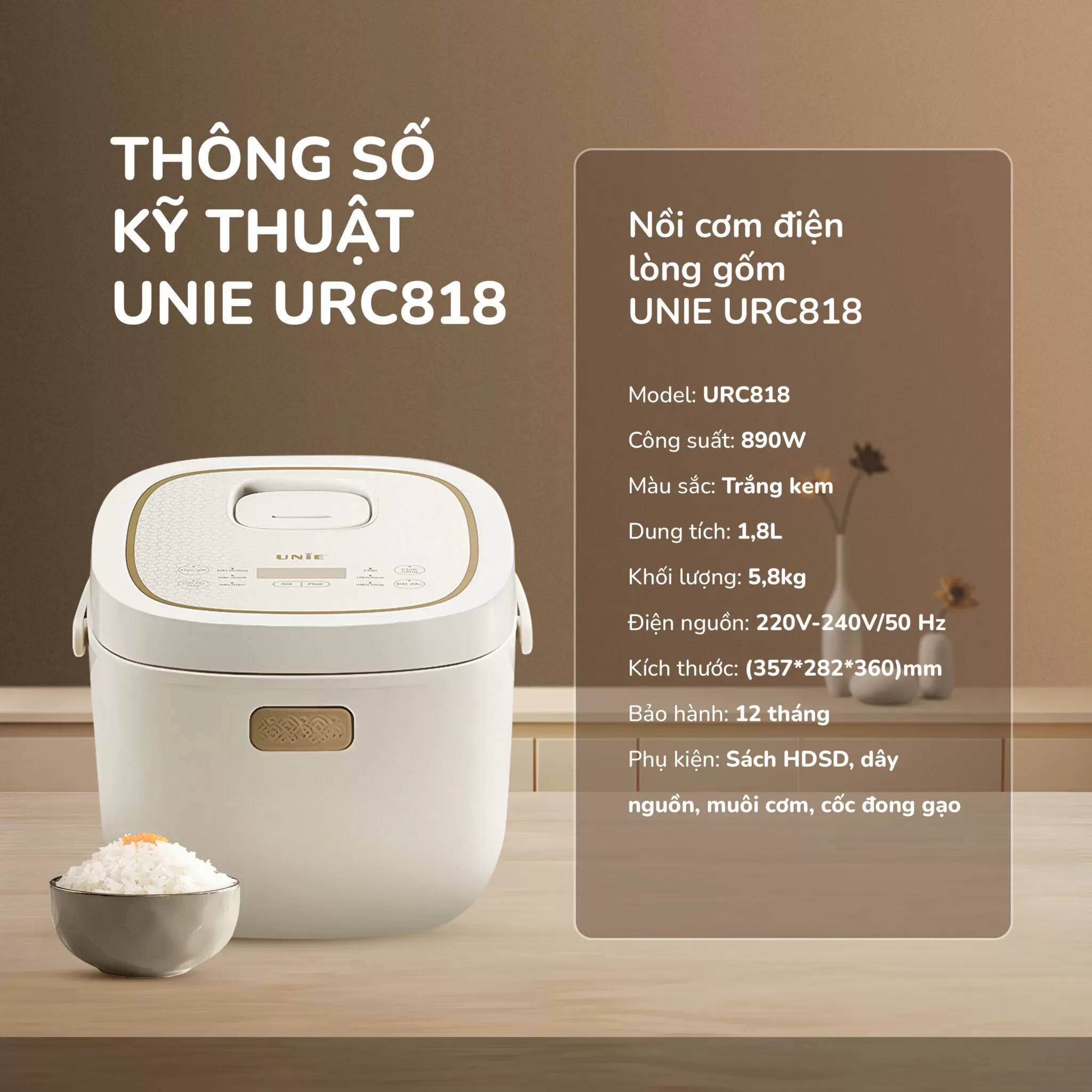 Bảng thông số kỹ thuật chi tiết Unie URC818