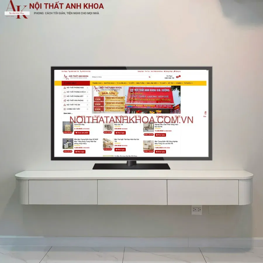 Kệ tivi treo tường màu trắng gỗ công nghiệp bo cong 2 góc