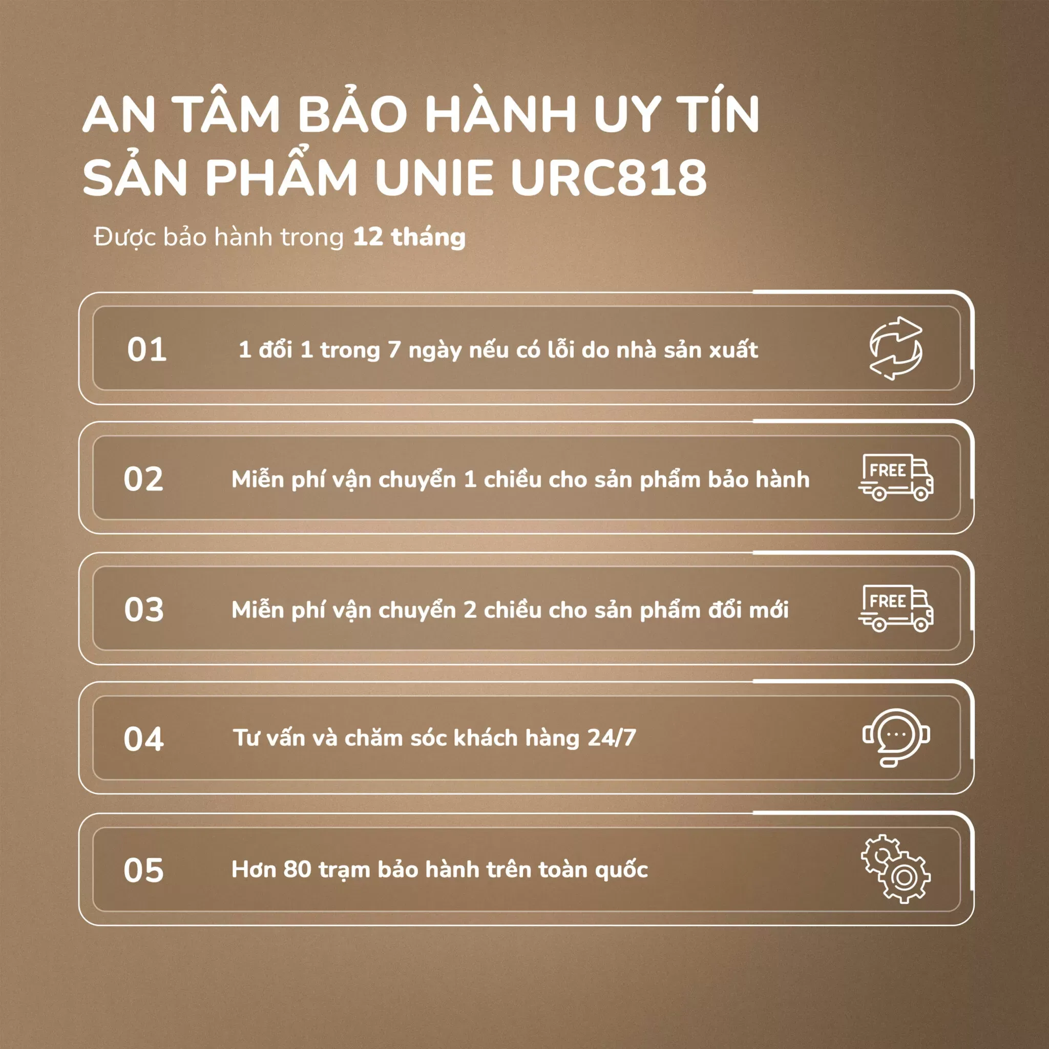Chế độ bảo hành chính hãng từ Unie