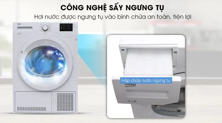 Cơ chế xử lý hơi nước khép kín của máy sấy ngưng tụ phù hợp cho căn hộ chung cư