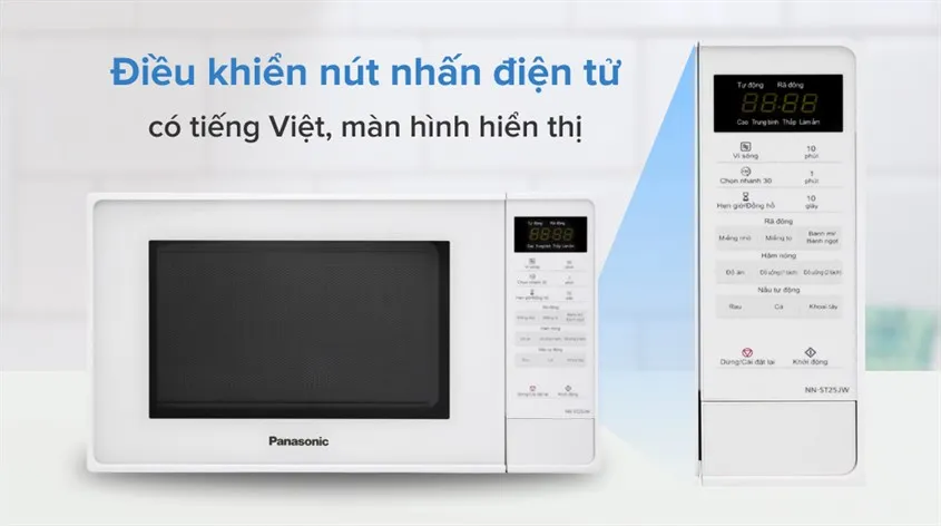 Bảng điều khiển Panasonic NN-GM34JM với các nút chức năng tiếng Việt