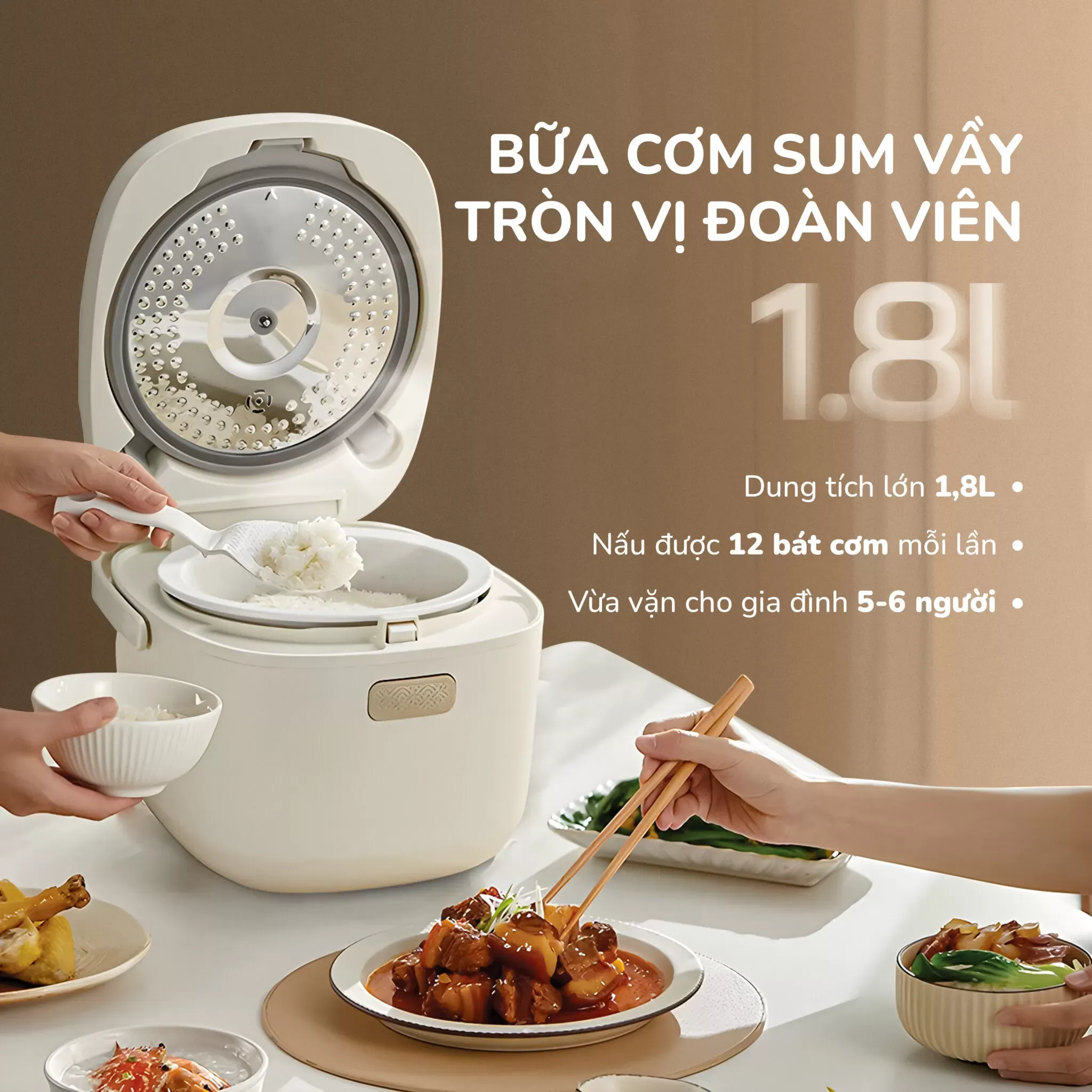 Dung tích 1.8L phù hợp cho đại gia đình