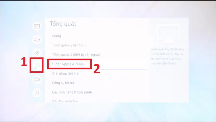 kích hoạt chức năng AirPlay trên tivi samsung