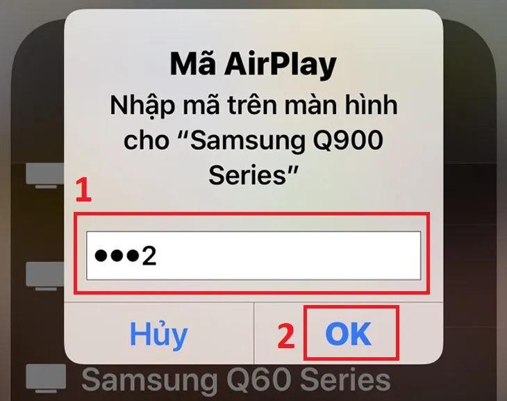 Nhập mật mã AirPlay xuất hiện trên tivi vào màn hình iPhone được yêu cầu.