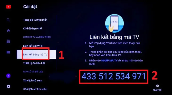 Trên tivi Samsung, bạn vào ứng dụng YouTube, rồi vào phần Cài đặt (biểu tượng hình răng cưa) > chọn Liên kết bằng mã TV