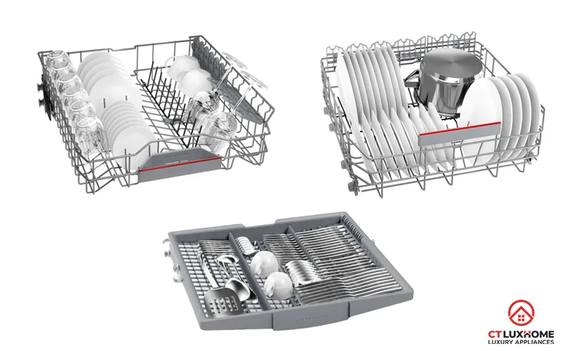 Cách sắp xếp và phân loại bát đĩa vào từng giàn rửa chuyên biệt