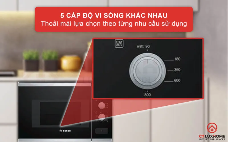 5 cấp công suất vi sóng từ 90W đến 800W
