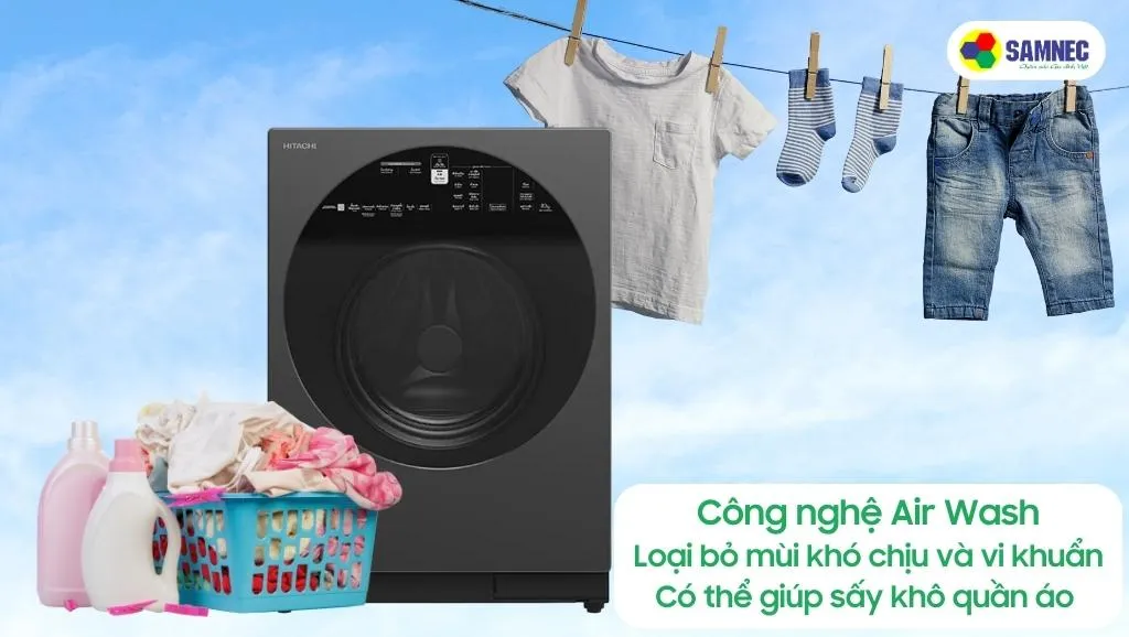 Công nghệ Air Wash trong máy giặt Hitachi