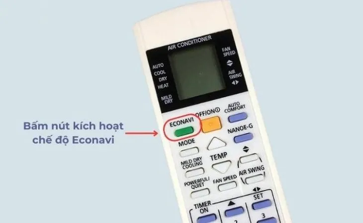 Hướng dẫn thao tác nhấn nút ECONAVI trực tiếp trên remote điều khiển từ xa của máy lạnh