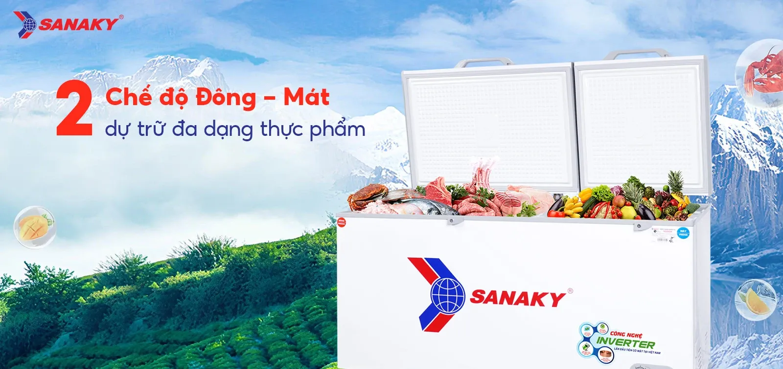 Hai chế độ đông và mát linh hoạt trên tủ đông Sanaky 500L Inverter