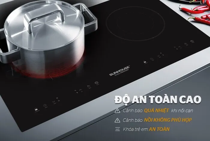 Bếp điện từ hồng ngoại được trang bị nhiều tính năng thông minh, đảm bảo an toàn cho người sử dụng