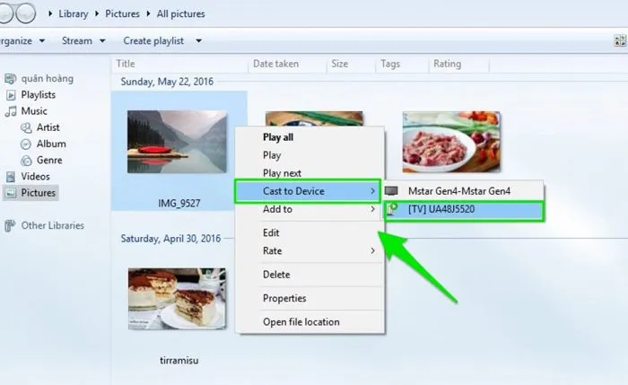 Chọn “Cast to Device” trên laptop