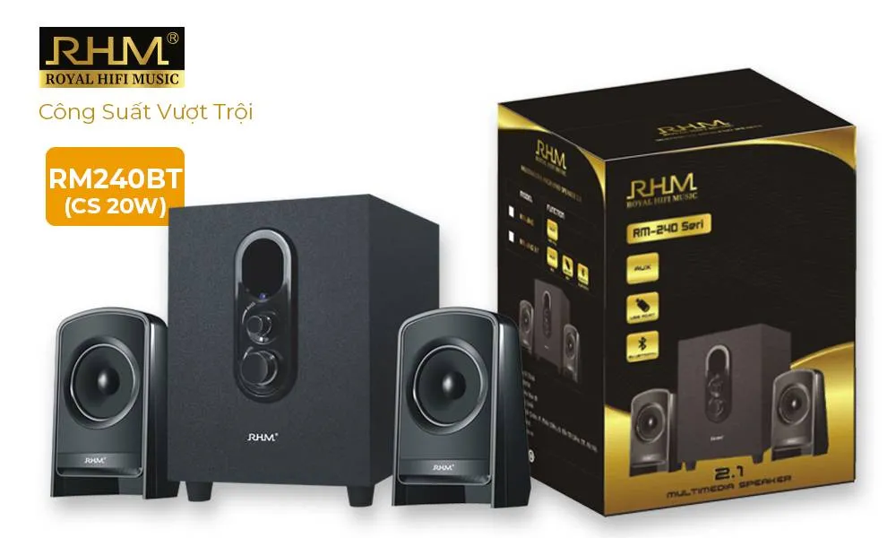 Loa RHM RM240BT thiết kế tiêu chuẩn 2.1 với tông màu đen sang trọng