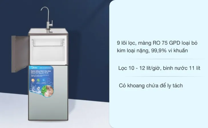 Máy lọc nước RO Midea MWP-S0920MR 9 lõi cung cấp nước uống trực tiếp tại vòi, đáp ứng đa dạng nhu cầu vệ sinh hoạt của gia đình