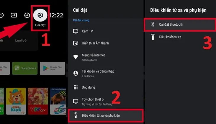 Thực hiện các bước thiết lập lại bluetooth trong menu tivi sony