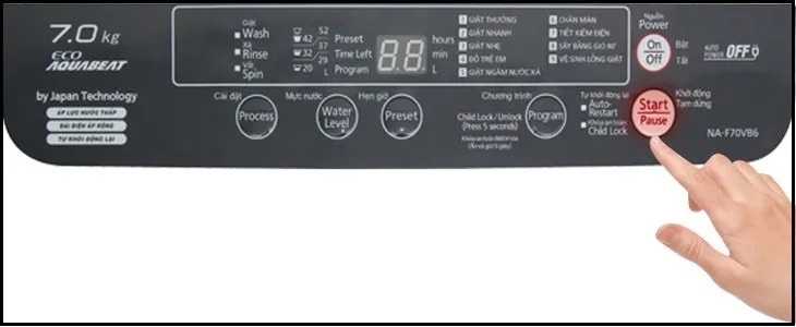 Nút Start/Pause bắt đầu chương trình giặt