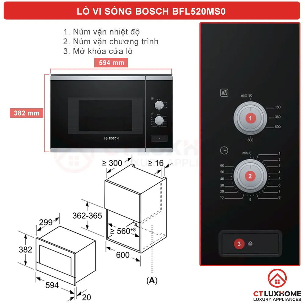 Lò vi sóng Bosch BFL520MS0 Serie 4 thiết kế âm tủ cao cấp