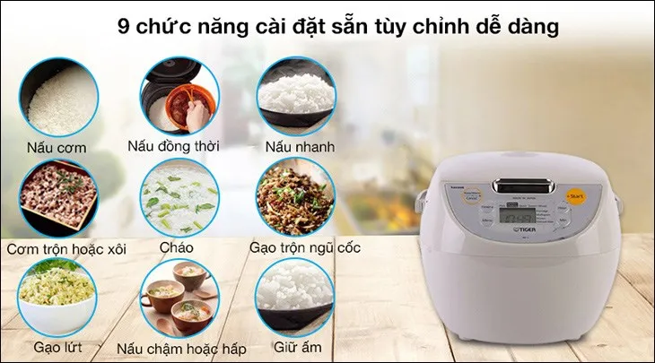 Người dùng nên sử dụng 9 chức năng nấu sẵn của nồi cơm điện tử Tiger 1 lít JBV-S10W sao cho phù hợp với từng loại thực phẩm