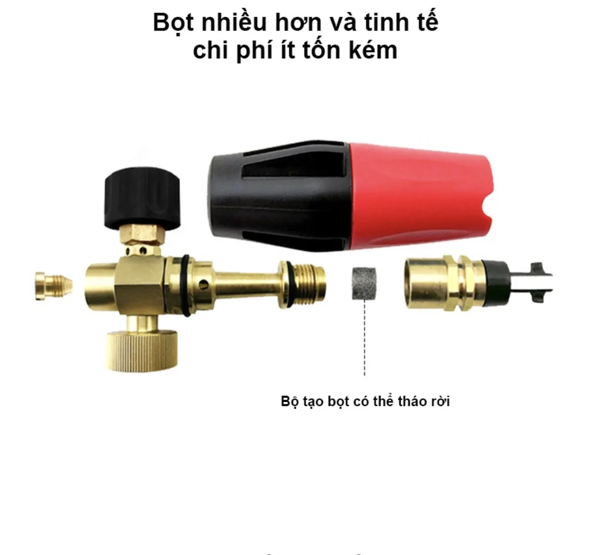 Cận cảnh đầu phun đồng với lưới tạo bọt