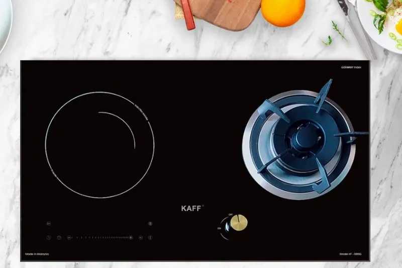 Cận cảnh vùng nấu của bếp ga kết hợp bếp từ hiện đại