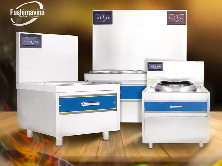 Bếp từ đôi công nghiệp 12kw mặt phẳng Fushimavina với vỏ inox 304 chống gỉ