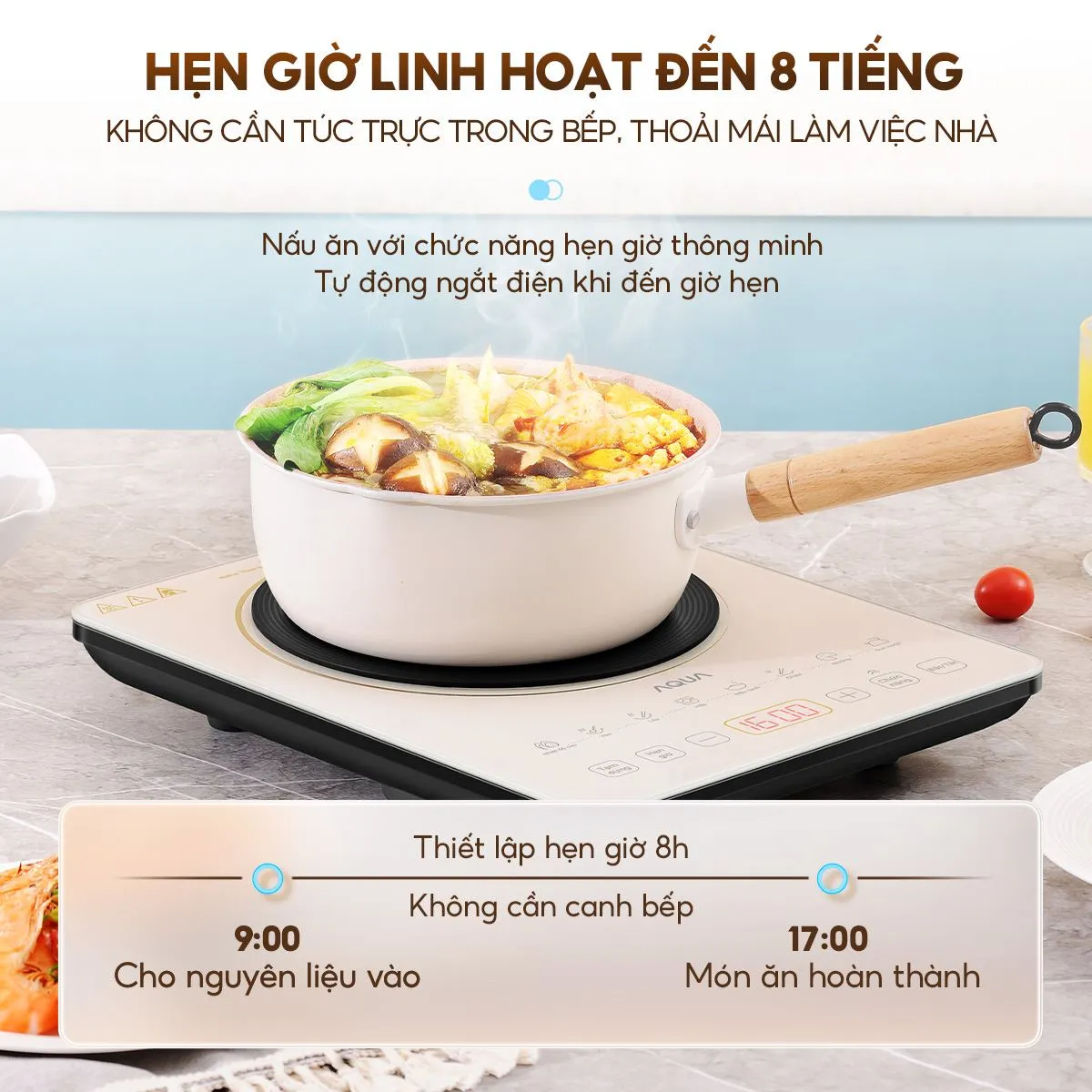 Bếp từ đơn AQUA AQS-ICT2201R(C)-VN có tính năng tự ngắt khi quá nhiệt giúp đảm bảo an toàn khi sử dụng