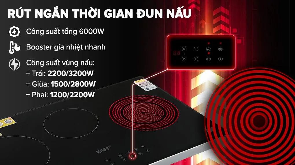 Bếp từ hồng ngoại 3 vùng KAFF KF-IC3801 công suất 6000W