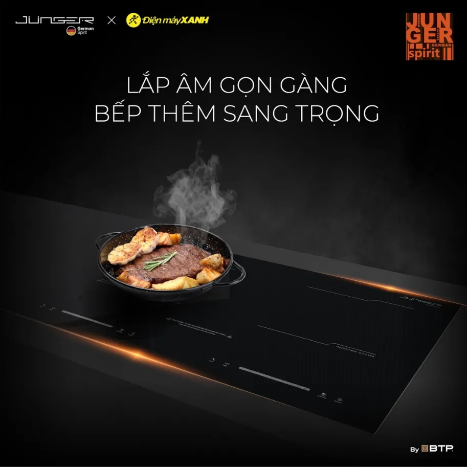Bếp từ đôi lắp âm Junger MK-22 với thân bếp đúc nguyên khối, linh kiện cao cấp