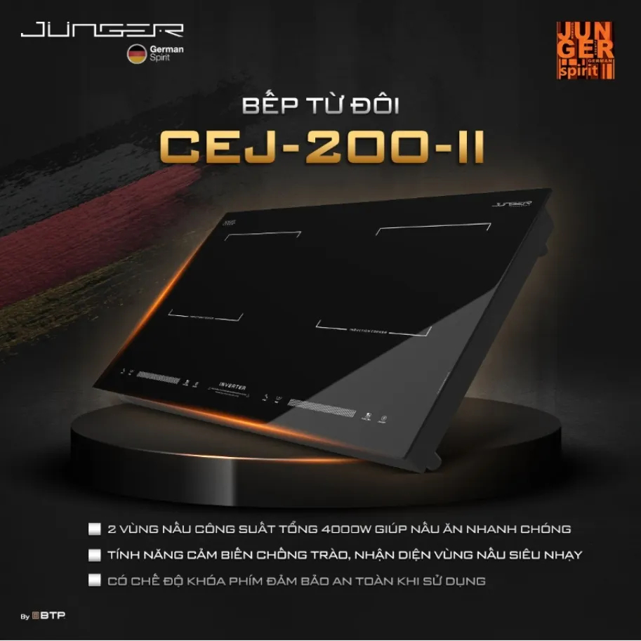 Bếp từ đôi Junger CEJ-200 có thể lắp âm hoặc lắp dương tùy không gian