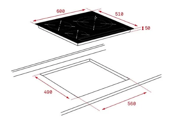 Kích thước lắp đặt bếp từ Teka IB 6315.