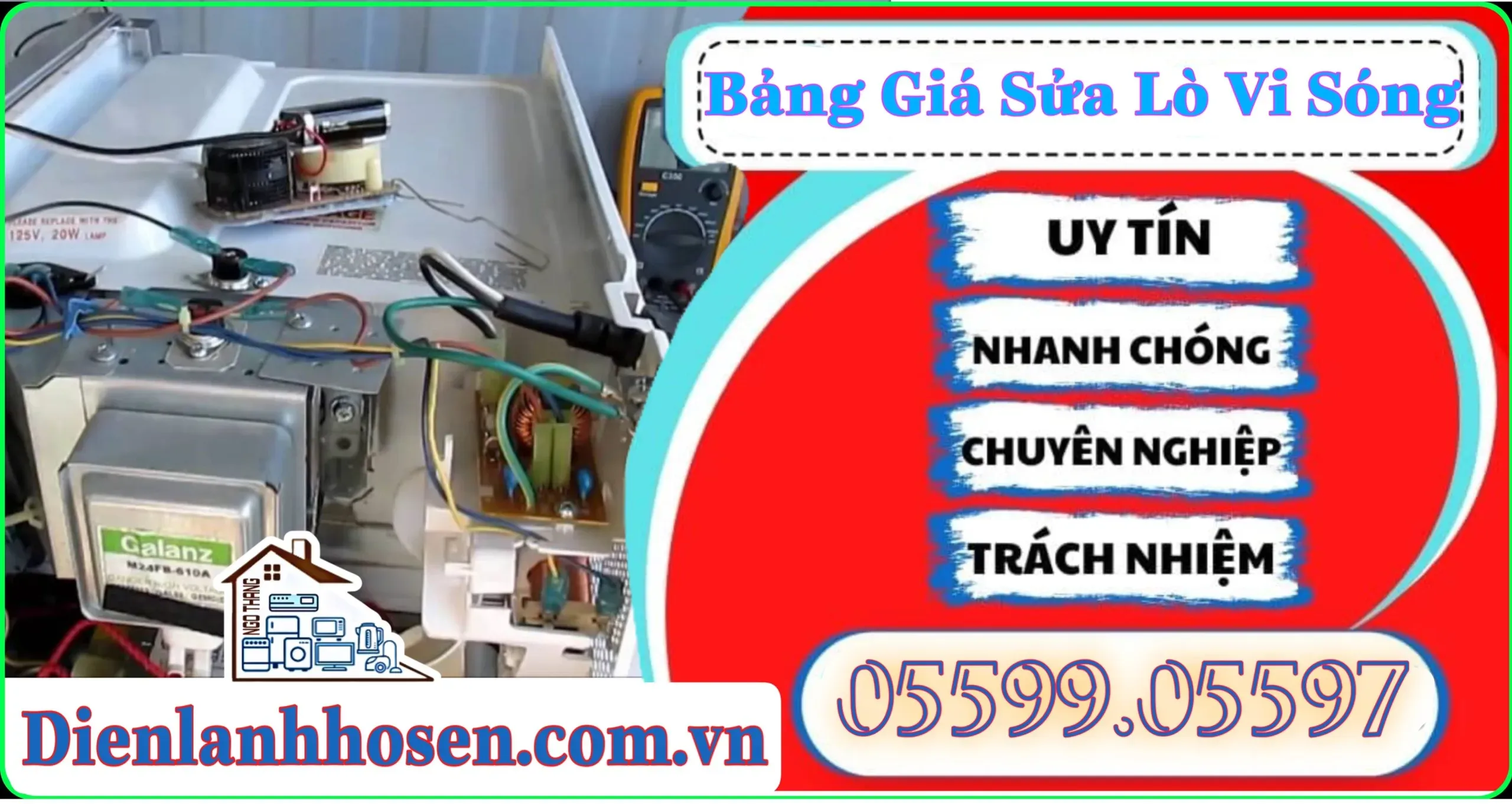 Kỹ thuật viên Điện Máy Ánh Ngân đang thực hiện sửa lò vi sóng inverter chuyên nghiệp tại nhà.