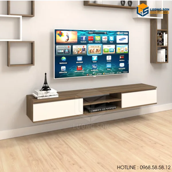 Bộ kệ tivi treo tường 1m8 kèm hộc trang trí KTV12N hiện đại