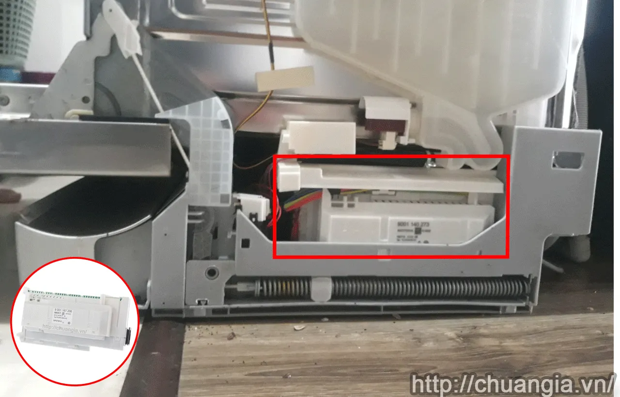 Mô phỏng cấu tạo bo mạch máy rửa bát Bosch và các vị trí linh kiện hay lỗi