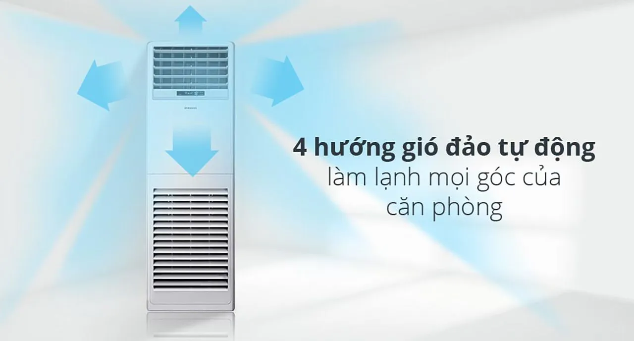 Cơ chế đảo gió 4 hướng trên máy lạnh tủ đứng Samsung 5hp