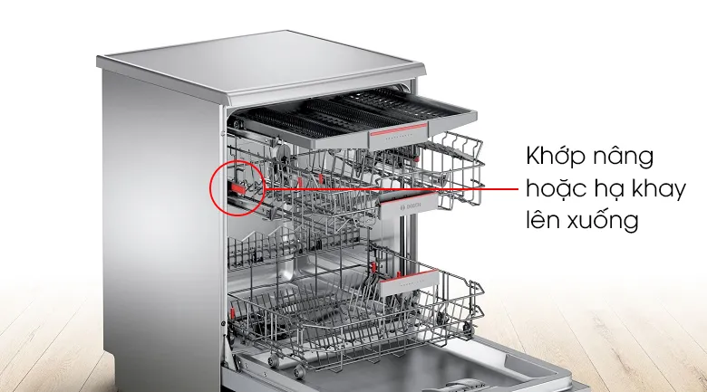 Hệ thống khay linh hoạt VarioFlex trong máy rửa chén bosch sms46mi05e giúp tháo lắp dễ dàng