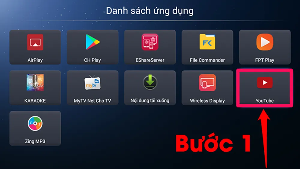 Mở ứng dụng YouTube trên tivi Samsung