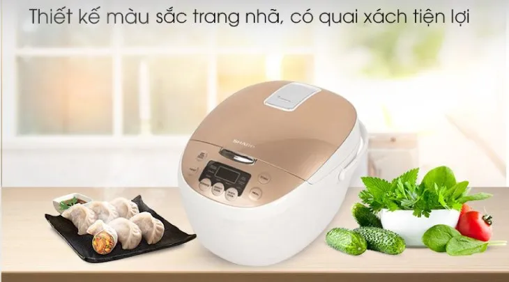 Nồi cơm điện tử Sharp 1.8 lít KS-COM181CV-GL có màu sắc nhã nhặn, kết cấu vững chắc, phù hợp với mọi không gian bếp