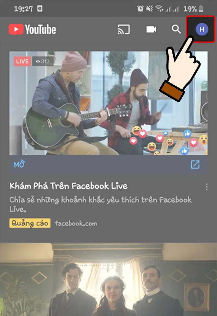 Nhấn chọn biểu tượng hồ sơ cá nhân ở góc phải màn hình