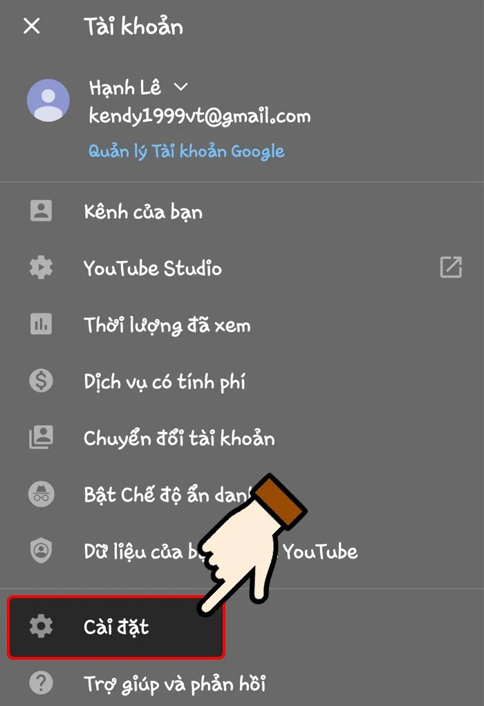 Bạn nhấn chọn mục Cài đặt