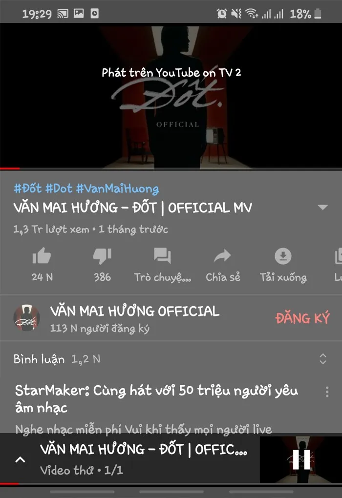 Youtube trên điện thoại bạn sẽ xuất hiện giao diện liên kết tương tự bên dưới