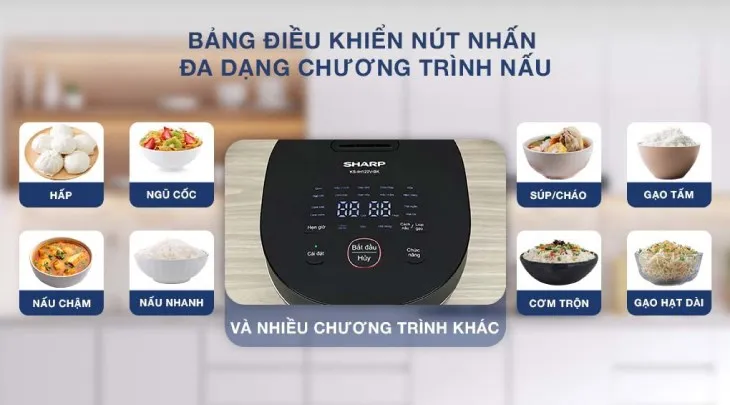 Nồi cơm cao tần Sharp 1.2 lít KS-IH122V-BK được tích hợp chương trình cài đặt sẵn, hỗ trợ bạn nấu nhiều món ngon cho gia đình