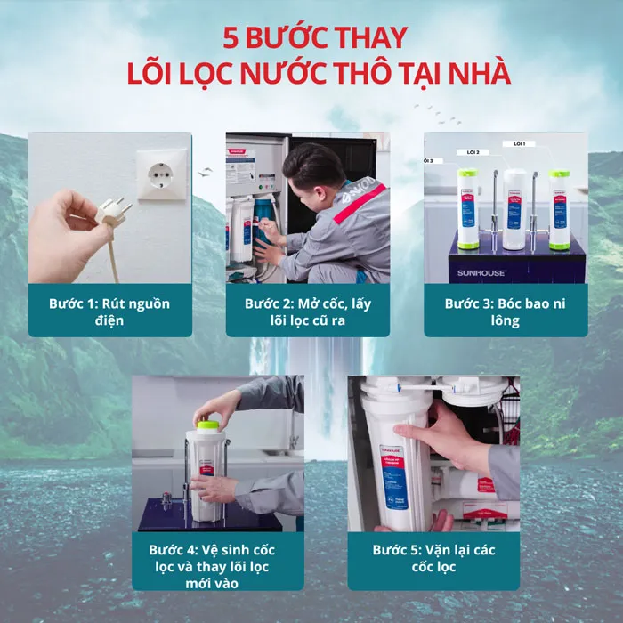 Quy trình thay lõi lọc thô 5 bước
