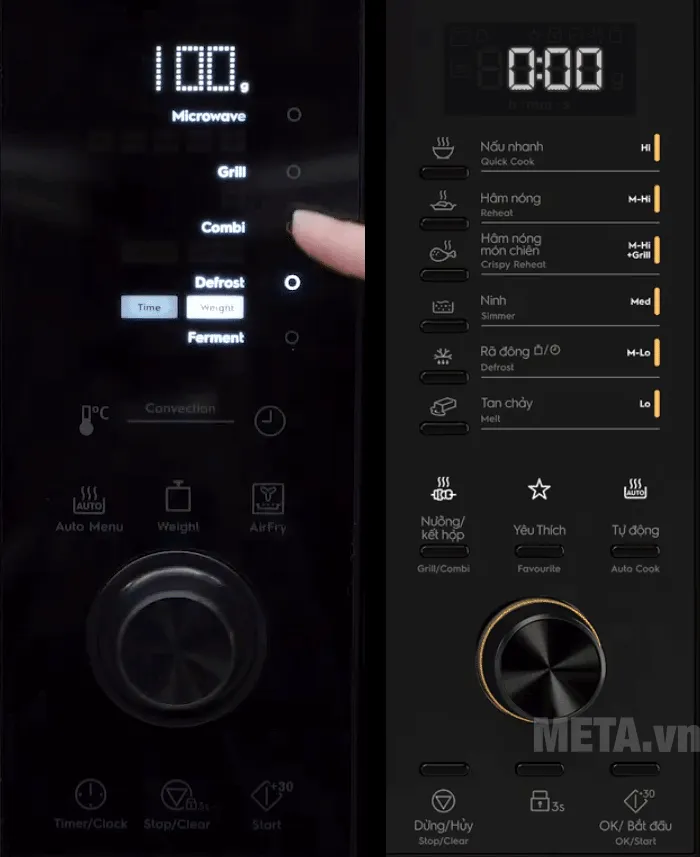 Bảng điều khiển cảm ứng và kết hợp núm xoay trên lò điện tử