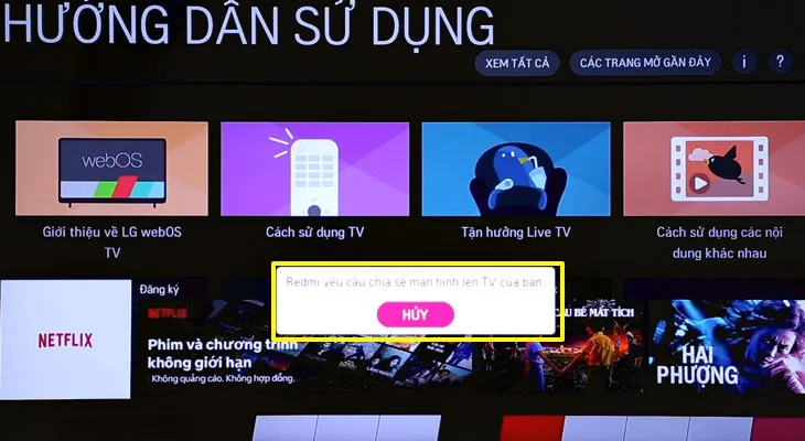 Thông báo yêu cầu kết nối trên tivi LG