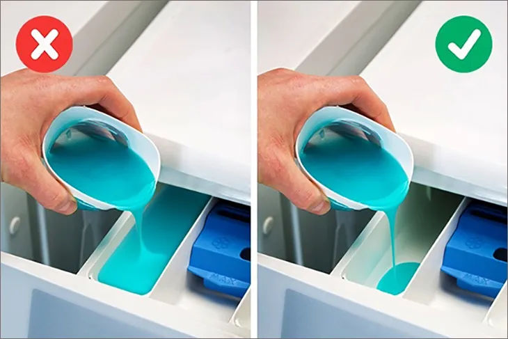 Lưu ý không đổ quá vạch Max tại ngăn chứa nước giặt của máy giặt samsung